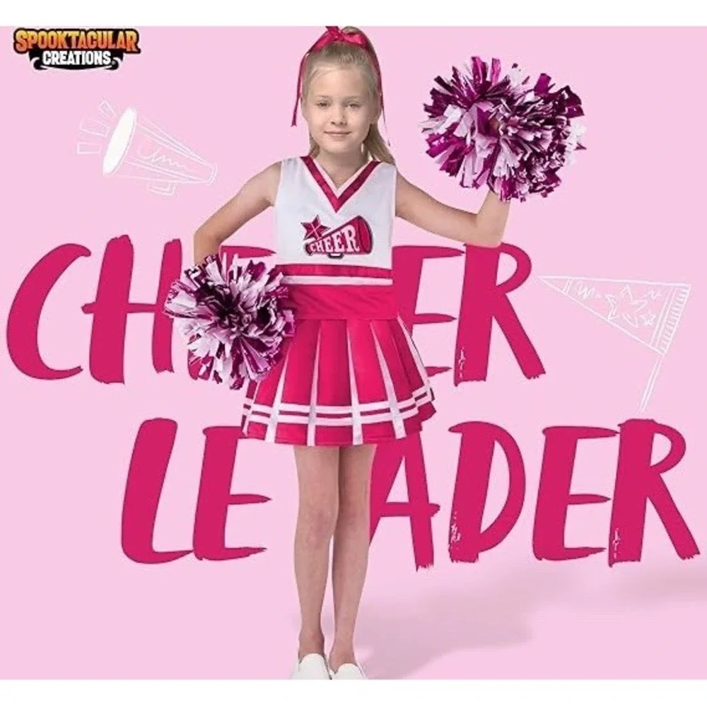 Halloween Dress up Cheerleader‎ Costume for Girls, Pink NWT Size Small 5-7 Years